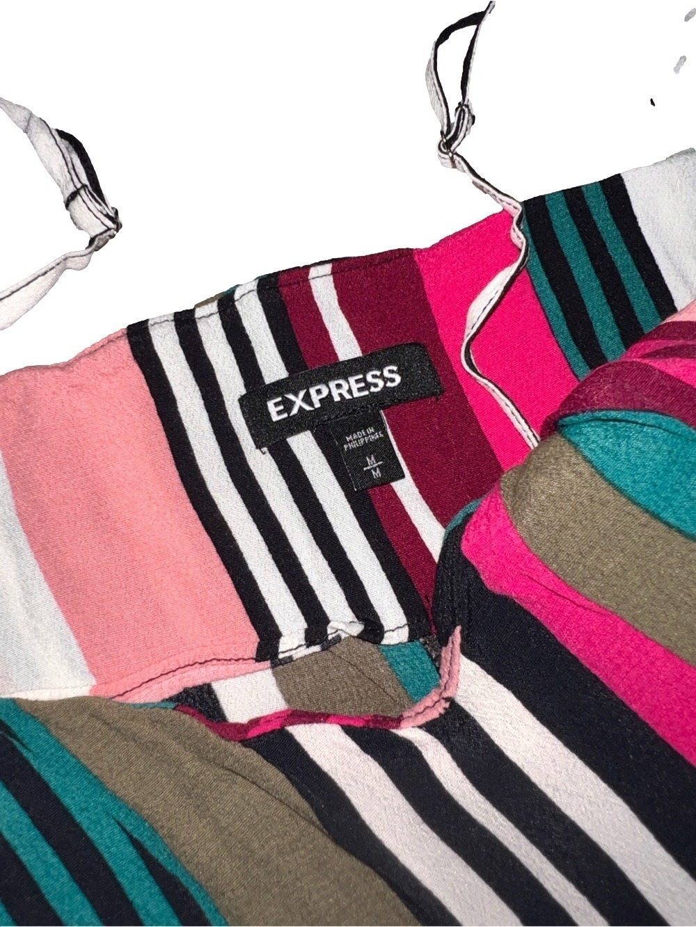Express Striped Multi-Color Cami Dress with Pink, Teal, Black & White - Picture 3 of 6